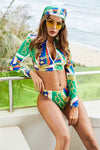 European And American Conservative Printed Bikini Ladies Split Long-sleeved New Swimsuit Swimwear 3-piece Set
