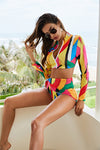European And American Conservative Printed Bikini Ladies Split Long-sleeved New Swimsuit Swimwear 3-piece Set