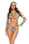 European And American Conservative Printed Bikini Ladies Split Long-sleeved New Swimsuit Swimwear 3-piece Set