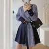 Lace-up Striped Shirt Dress Two-piece Set