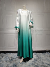 Gradient Fashion Feather Two-piece Set Dress