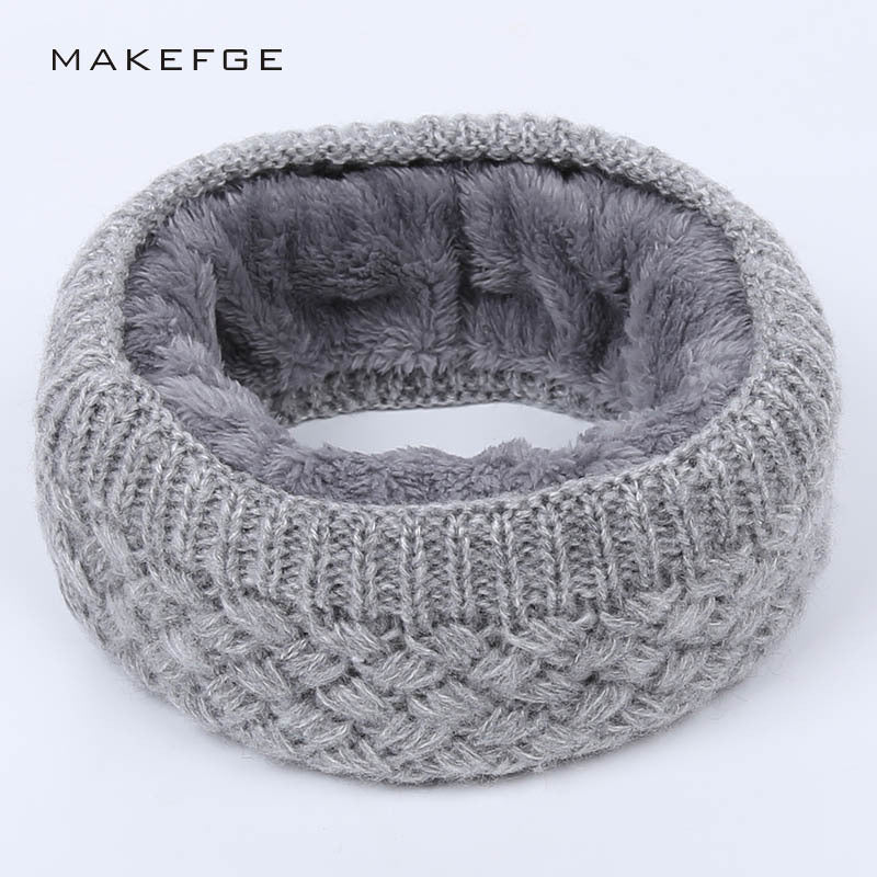 Winter warm men and women bib solid color wool knit plus velvet thick collar European and American scarves