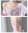Green Floral Suspender Dress Two-piece Set