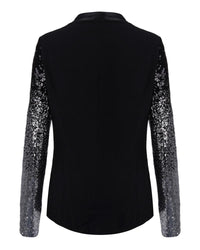 Women Thin Jacket Coat Spring Autumn Long Sleeve Lapel Fashion Silver Black Sequin Elegant Slim Work Blazers Suit feminino