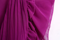 Vintage Women Purple Long Dress Summer Fashion Ladies Elegant Pleated Chiffon Dresses Female Cute Ruffles Dress Girls Chic