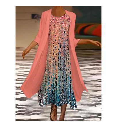 Casual Printed Chiffon Dress Two-piece Set