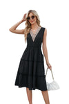 V-neck Dresses Women Sleeveless Pleated Ruffle Elegant Dress Beach Summer
