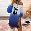 Fashion Tops Europe And America Hot Selling Round Neck Off Shoulder Printed Ladies Dress