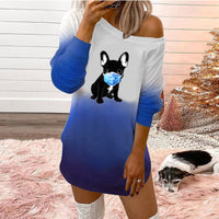 Fashion Tops Europe And America Hot Selling Round Neck Off Shoulder Printed Ladies Dress