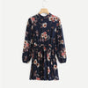 Autumn Floral Women Dresses Multicolor Elegant Long Sleeve High Waist A Line Chic Dress Ladies Tie Neck Dress