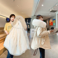 Fashion Solid Color Big Fur Collar Plush Lining Cotton Coat