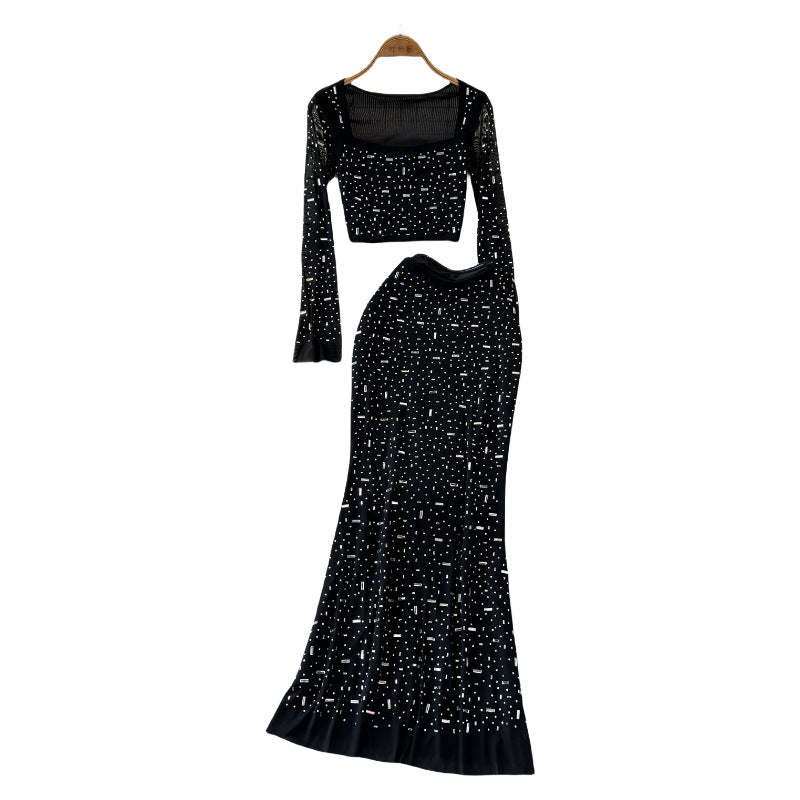 Hip-wrapped Skirt Evening Dress Two-piece Set