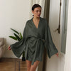 Fashion Retro Solid Color Cardigan Pajamas Women's Simulated Silk