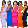 Halter Solid Color Tassel Dress Two-piece Set