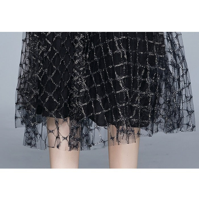 Women's Jacket Rhombus Mesh Dress Two Piece Set