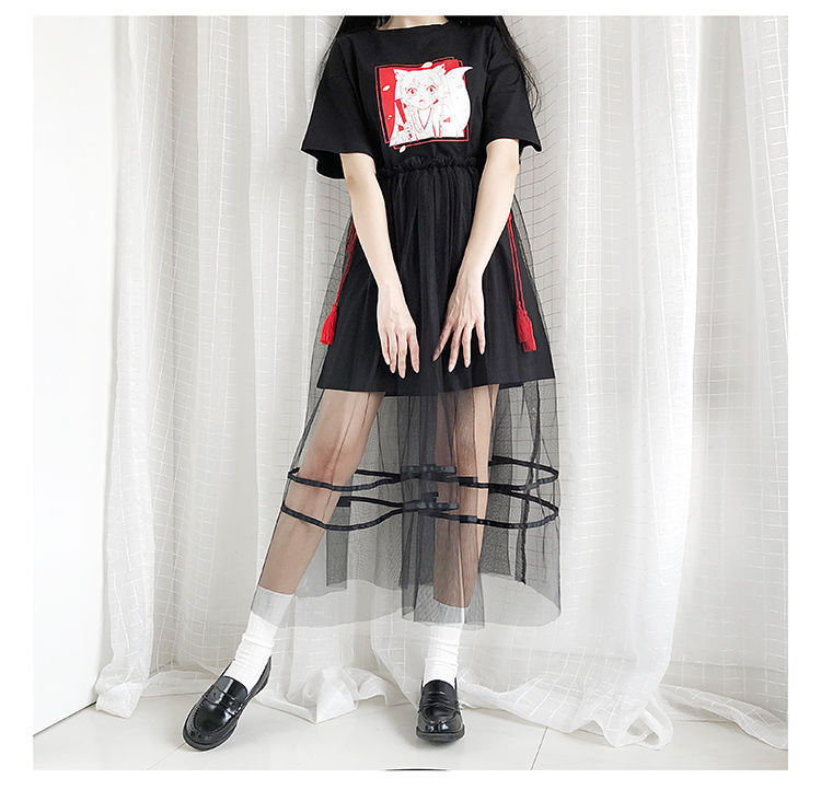 Women's Mesh T-Shirt Dress Two Piece Set