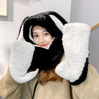 Ladies Fleece Warm Scarf Gloves Hooded