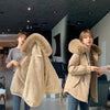 Fashion Solid Color Big Fur Collar Plush Lining Cotton Coat