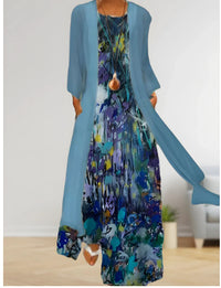 Fashion Printed Chiffon Dress Two-piece Set
