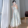 Green Floral Suspender Dress Two-piece Set