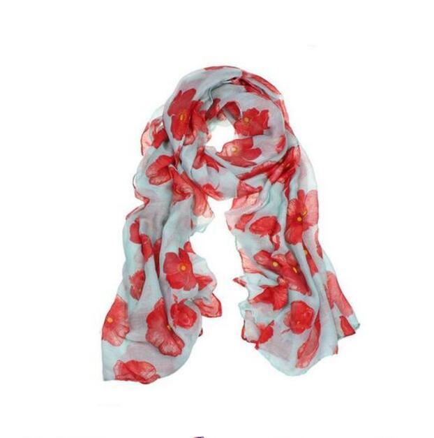 Red Poppy Scarf Print Long Scarves Flower