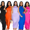 Halter Solid Color Tassel Dress Two-piece Set