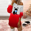 Fashion Tops Europe And America Hot Selling Round Neck Off Shoulder Printed Ladies Dress