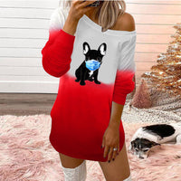 Fashion Tops Europe And America Hot Selling Round Neck Off Shoulder Printed Ladies Dress