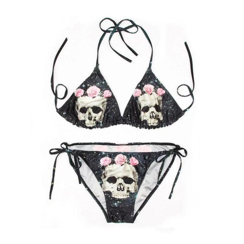 3D Skull And Starry Sky Print Bikini Ladies Split Swimwear