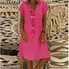 European And American Print Short-sleeved V-neck Mid-length Dress