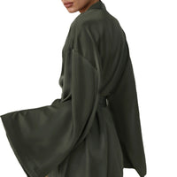 Fashion Retro Solid Color Cardigan Pajamas Women's Simulated Silk