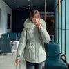 Fashion Solid Color Big Fur Collar Plush Lining Cotton Coat