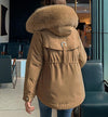 Fashion Solid Color Big Fur Collar Plush Lining Cotton Coat