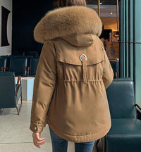 Fashion Solid Color Big Fur Collar Plush Lining Cotton Coat