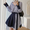 Lace-up Striped Shirt Dress Two-piece Set