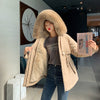 Fashion Solid Color Big Fur Collar Plush Lining Cotton Coat