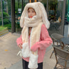 Ladies Fleece Warm Scarf Gloves Hooded