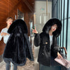 Fashion Solid Color Big Fur Collar Plush Lining Cotton Coat