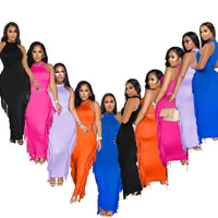 Halter Solid Color Tassel Dress Two-piece Set