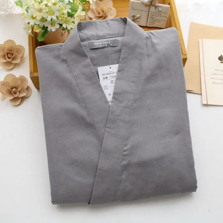 Japanese Style Kimono Cardigan Pants 2pcs Set Men's Nightwear Bathrobe Cotton Comfortable Home Suit Robe Sleepwear Daily Casual