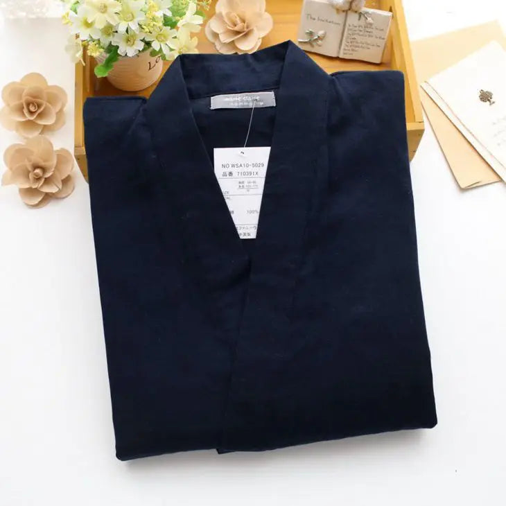 Japanese Style Kimono Cardigan Pants 2pcs Set Men's Nightwear Bathrobe Cotton Comfortable Home Suit Robe Sleepwear Daily Casual