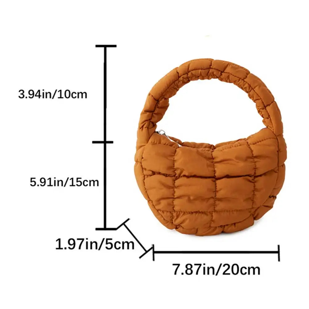 Korean Ruched Solid Underarm Bag Plaid Quilted Women Small Handbag Bubble Embroidered Ladies Shoulder Bag Winter Cotton Tote Bag