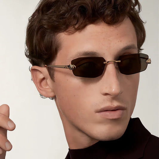 Small Rimless Sunglasses Square Women Retro Men Cut Edge Golden Leopard Frame Sun Glasses Brand Designer Eyewear UV400 Shades