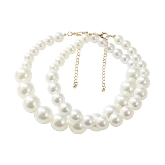 Double Layered Beaded Imitation Pearl Necklace Luxury Elegant Exaggerated Pearl Earrings Imitation Pearl Temperament