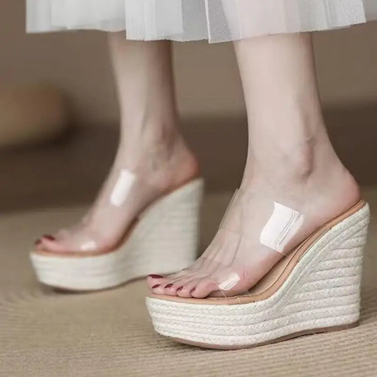 31-43 Ladies Sandals Wedge Heeled Transparent Clear Platform Thick Bottom High Heeled Sandals For Women Summer Foot Wear