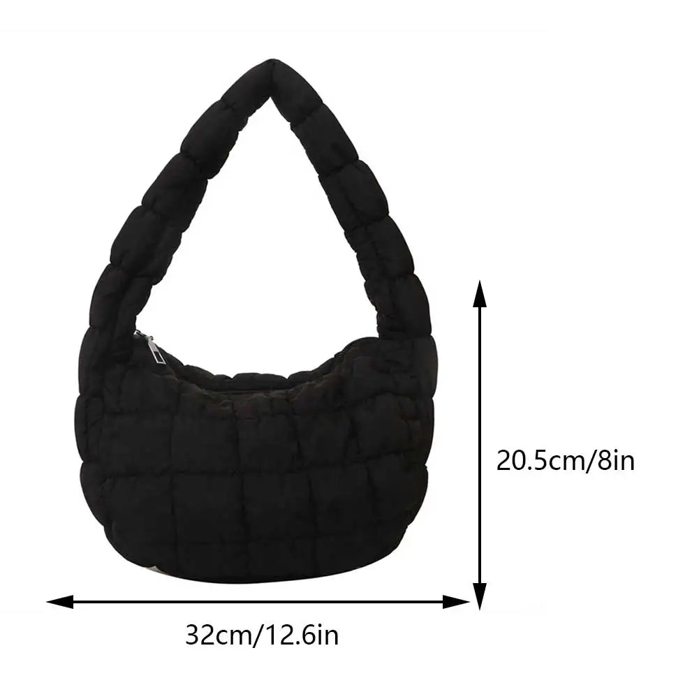 Korean Ruched Solid Underarm Bag Plaid Quilted Women Small Handbag Bubble Embroidered Ladies Shoulder Bag Winter Cotton Tote Bag