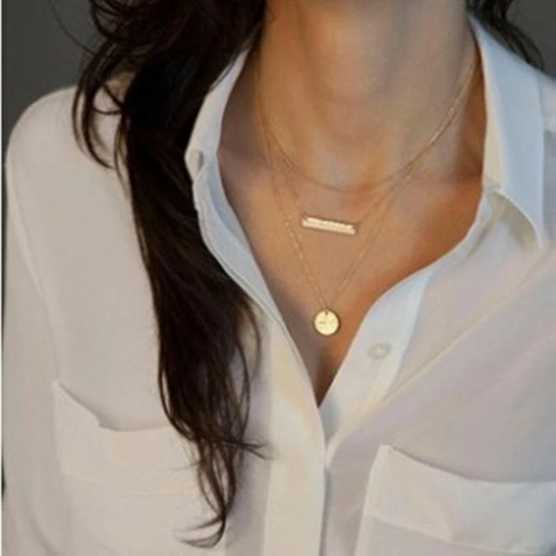 Multilayer Necklace 3 Layered Chain Necklaces & Pendant Women Gold Color Choker Necklaces  3 Layer Chain Jewelry New