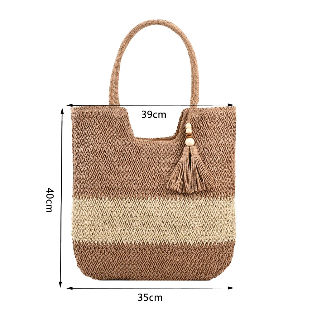 Straw Beach Bag Summer Woven Tote Bag Large Capacity Shoulder Commuting Woven Bag for Women Straw Purses and Handbags Woven Bag