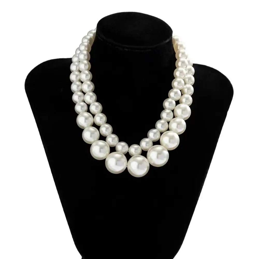 Double Layered Beaded Imitation Pearl Necklace Luxury Elegant Exaggerated Pearl Earrings Imitation Pearl Temperament