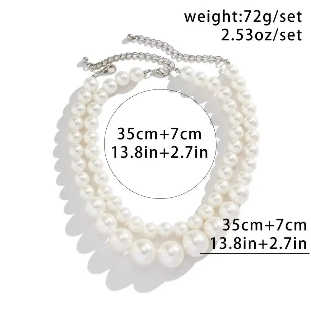 Double Layered Beaded Imitation Pearl Necklace Luxury Elegant Exaggerated Pearl Earrings Imitation Pearl Temperament